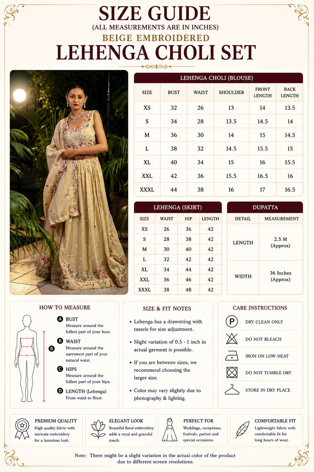 Beige Embroidered Lehenga Choli Set