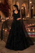 Black Embellished Gown with Sheer Cape