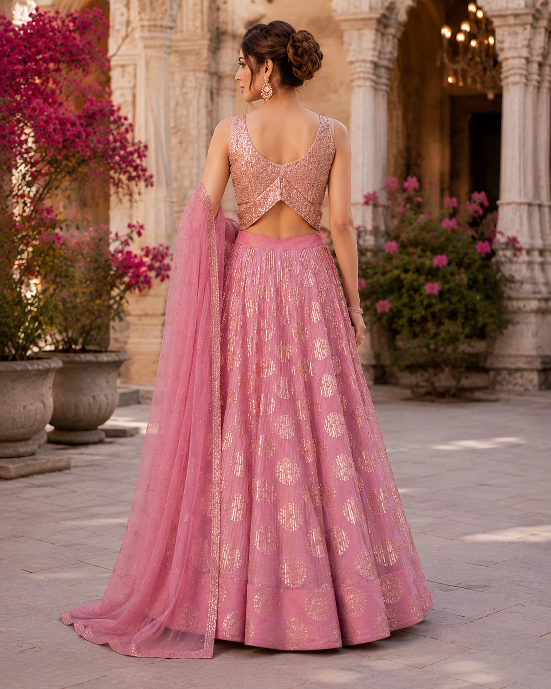 Blush Pink Sequin Floral Lehenga Choli Set