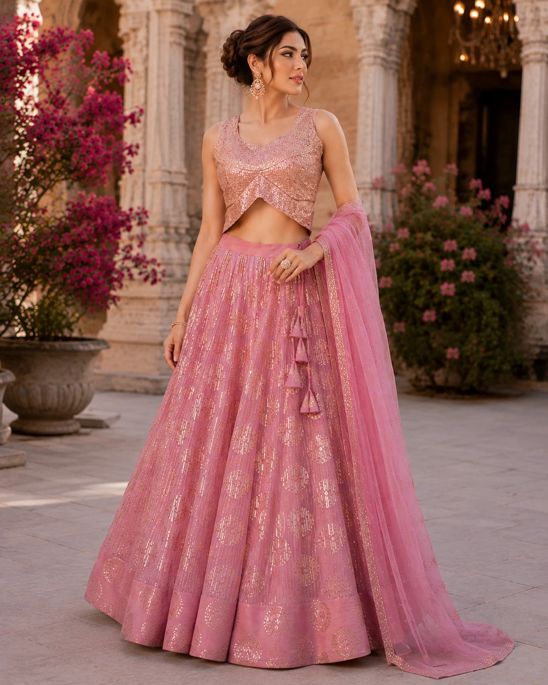 Blush Pink Sequin Floral Lehenga Choli Set
