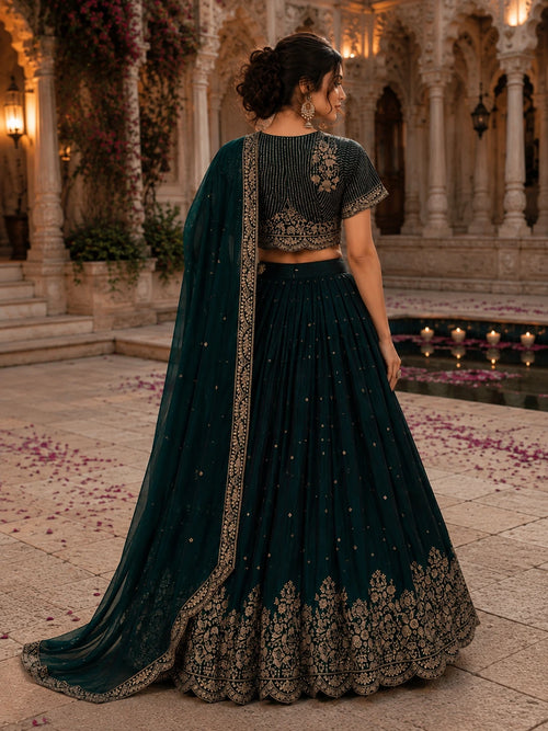 Emerald Green Embroidered Lehenga Choli Set