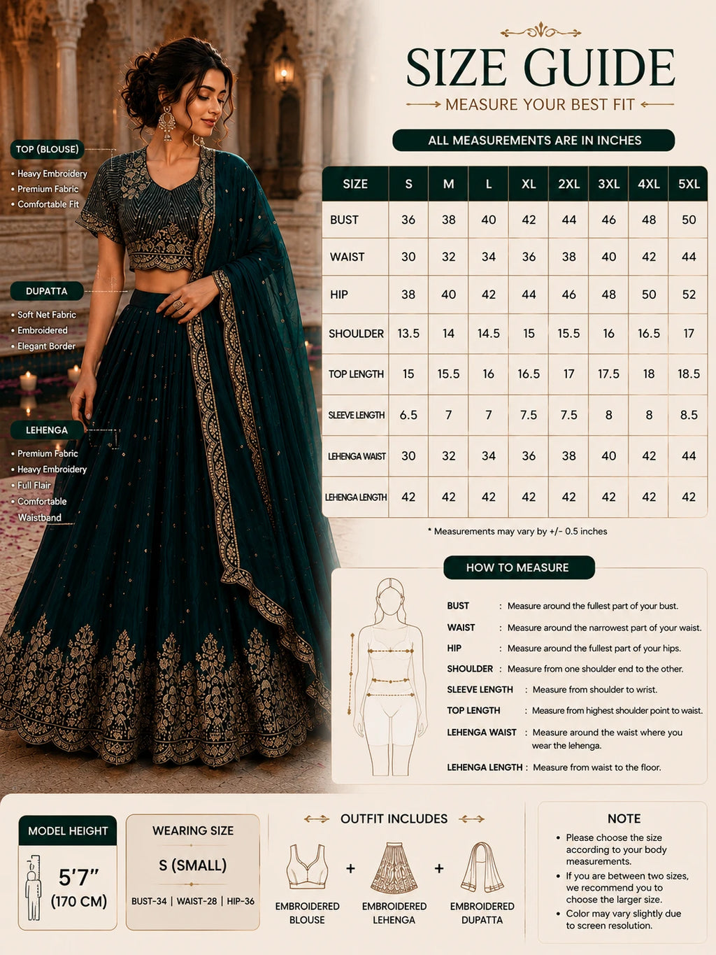 Emerald Green Embroidered Lehenga Choli Set