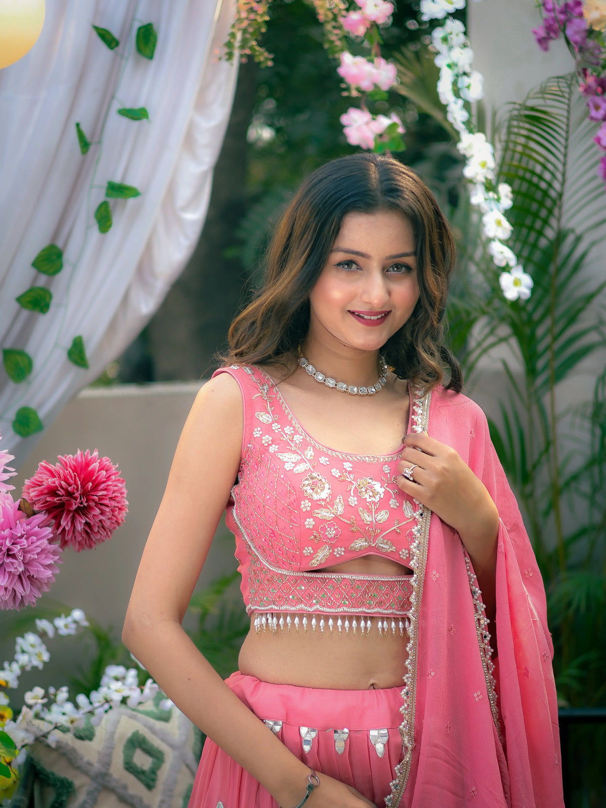 Rose Pink Embroidered Lehenga Choli Set