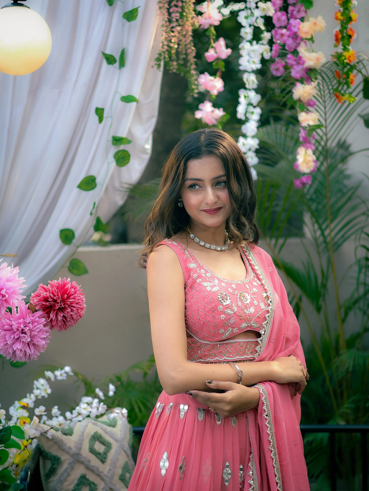 Rose Pink Embroidered Lehenga Choli Set