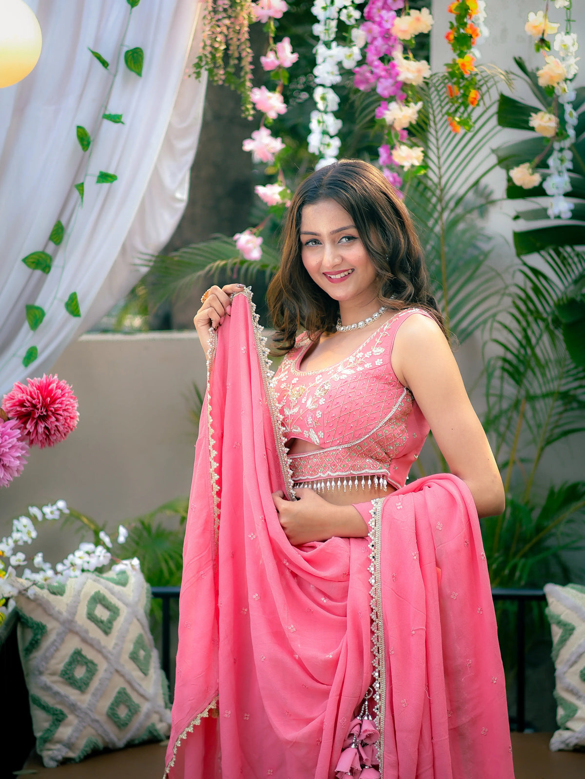 Rose Pink Embroidered Lehenga Choli Set