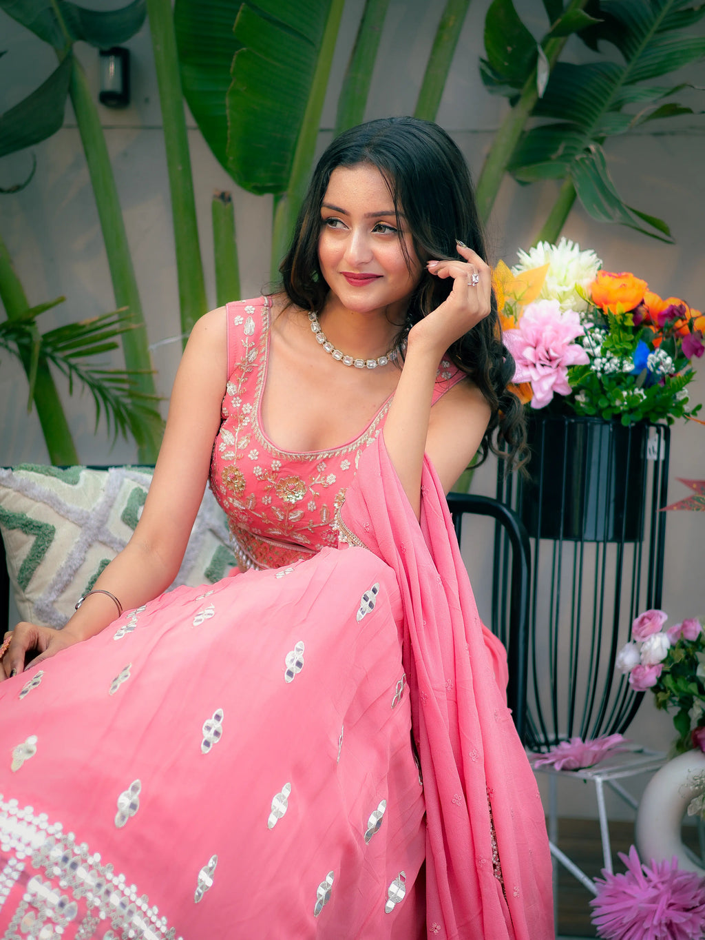 Rose Pink Embroidered Lehenga Choli Set