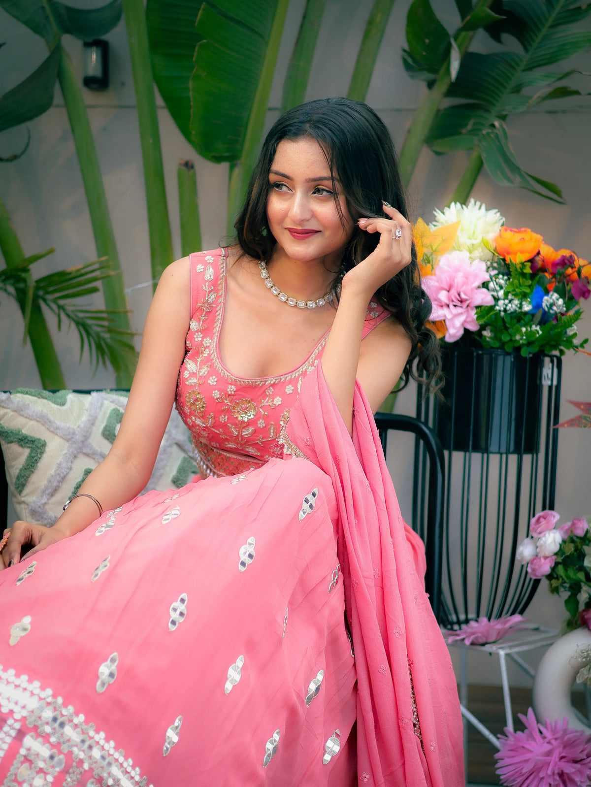 Rose Pink Embroidered Lehenga Choli Set