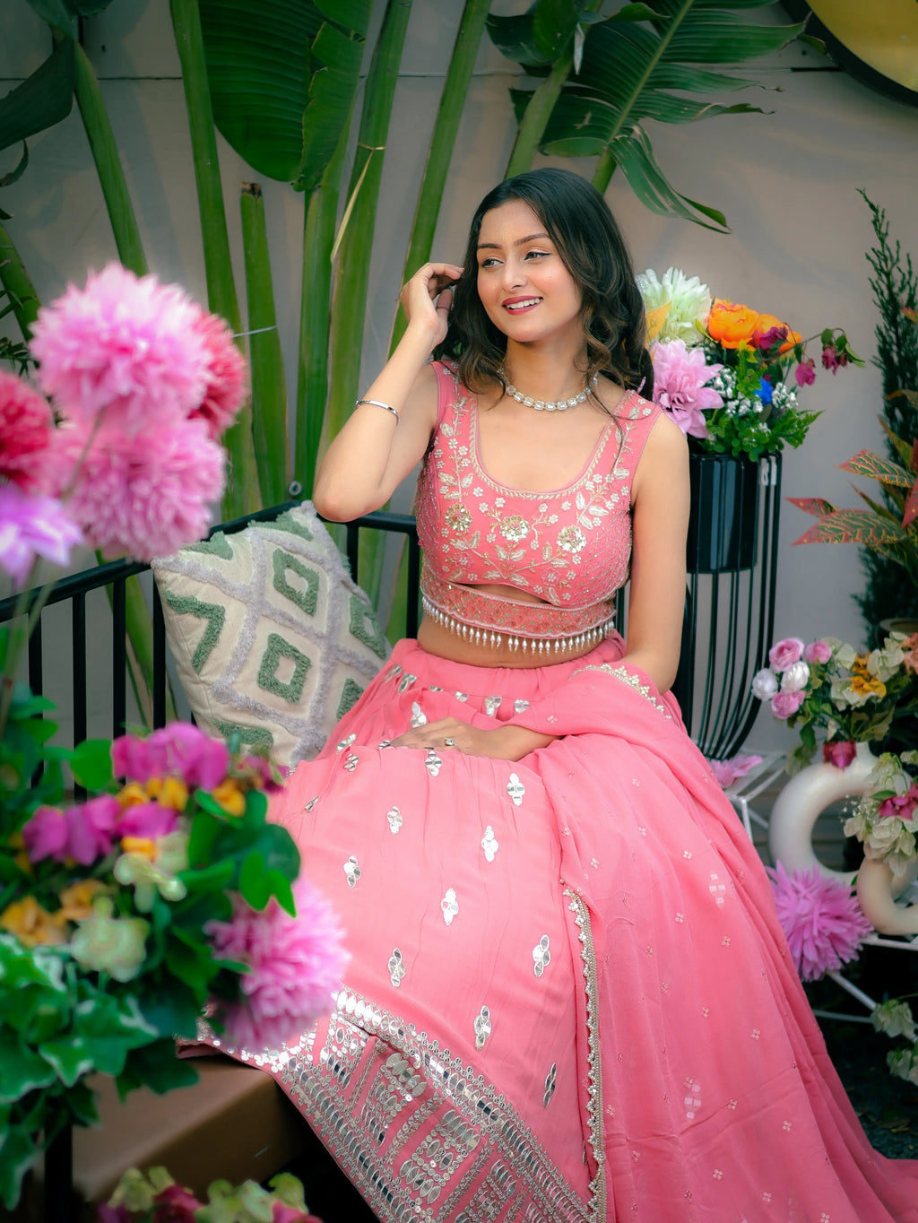 Rose Pink Embroidered Lehenga Choli Set