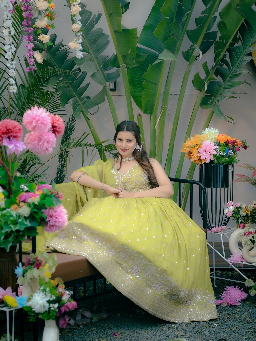 Lime Green Embroidered Lehenga Choli Set