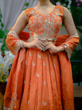 Peach Orange Embroidered Lehenga Choli Set