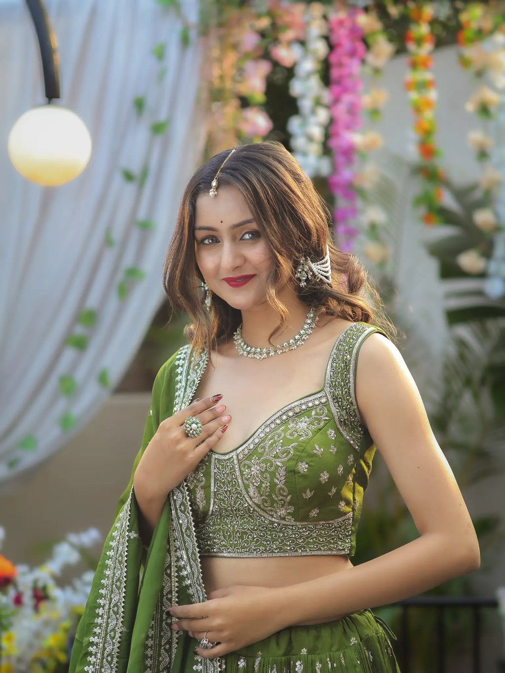Peach Green Embroidered Lehenga Choli Set | Wedding & Festive Wear