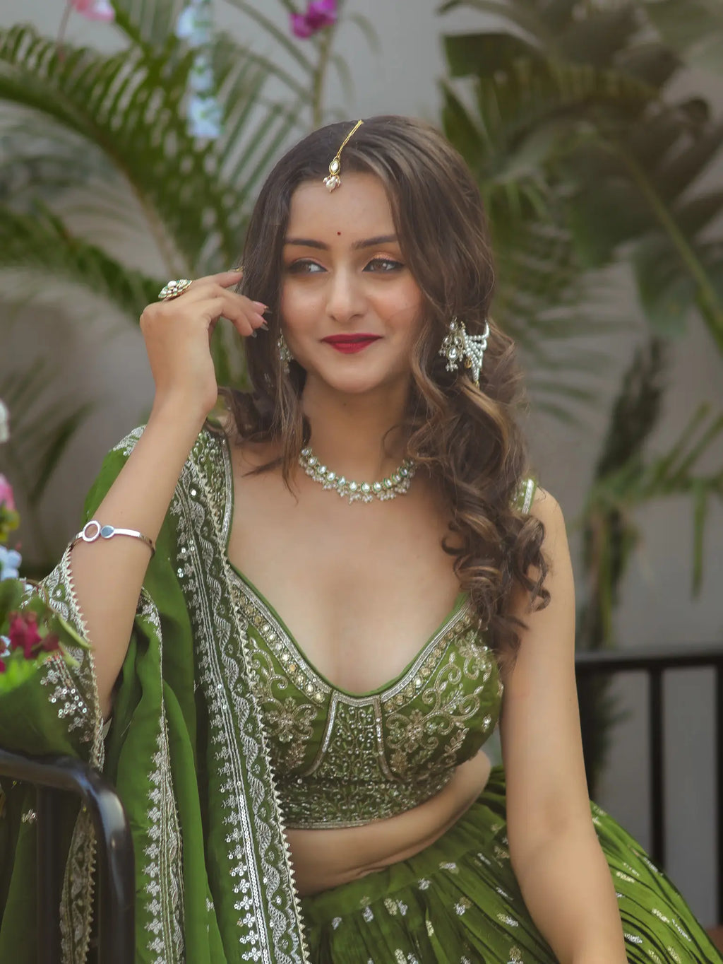 Peach Green Embroidered Lehenga Choli Set | Wedding & Festive Wear