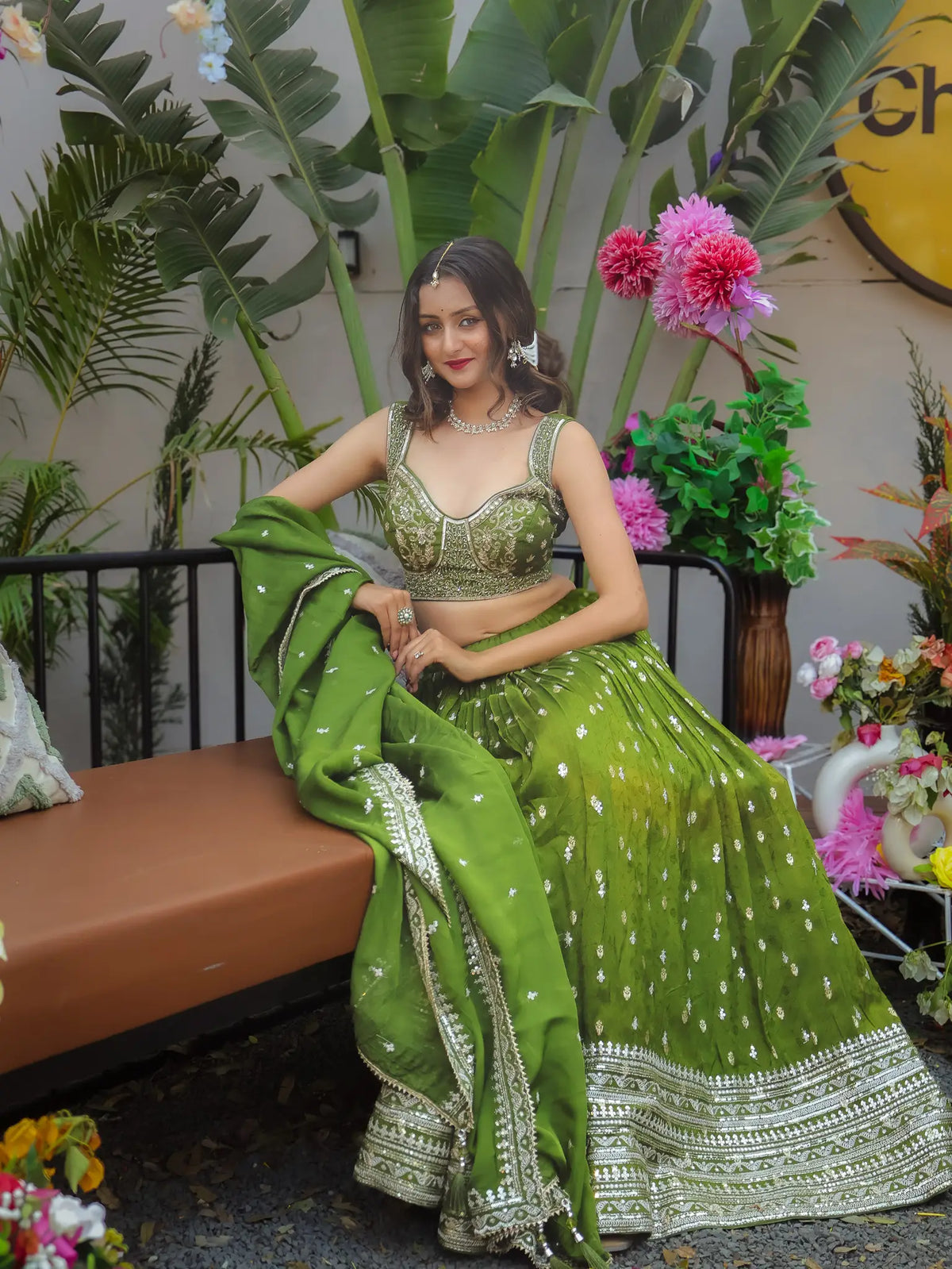 Peach Green Embroidered Lehenga Choli Set | Wedding & Festive Wear