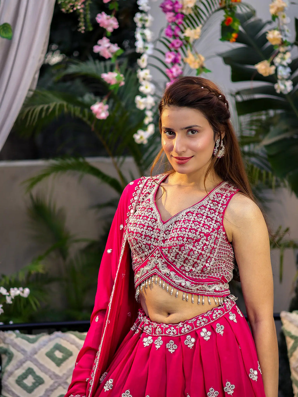 Magenta Pink Embroidered Lehenga Choli Set | Wedding Wear