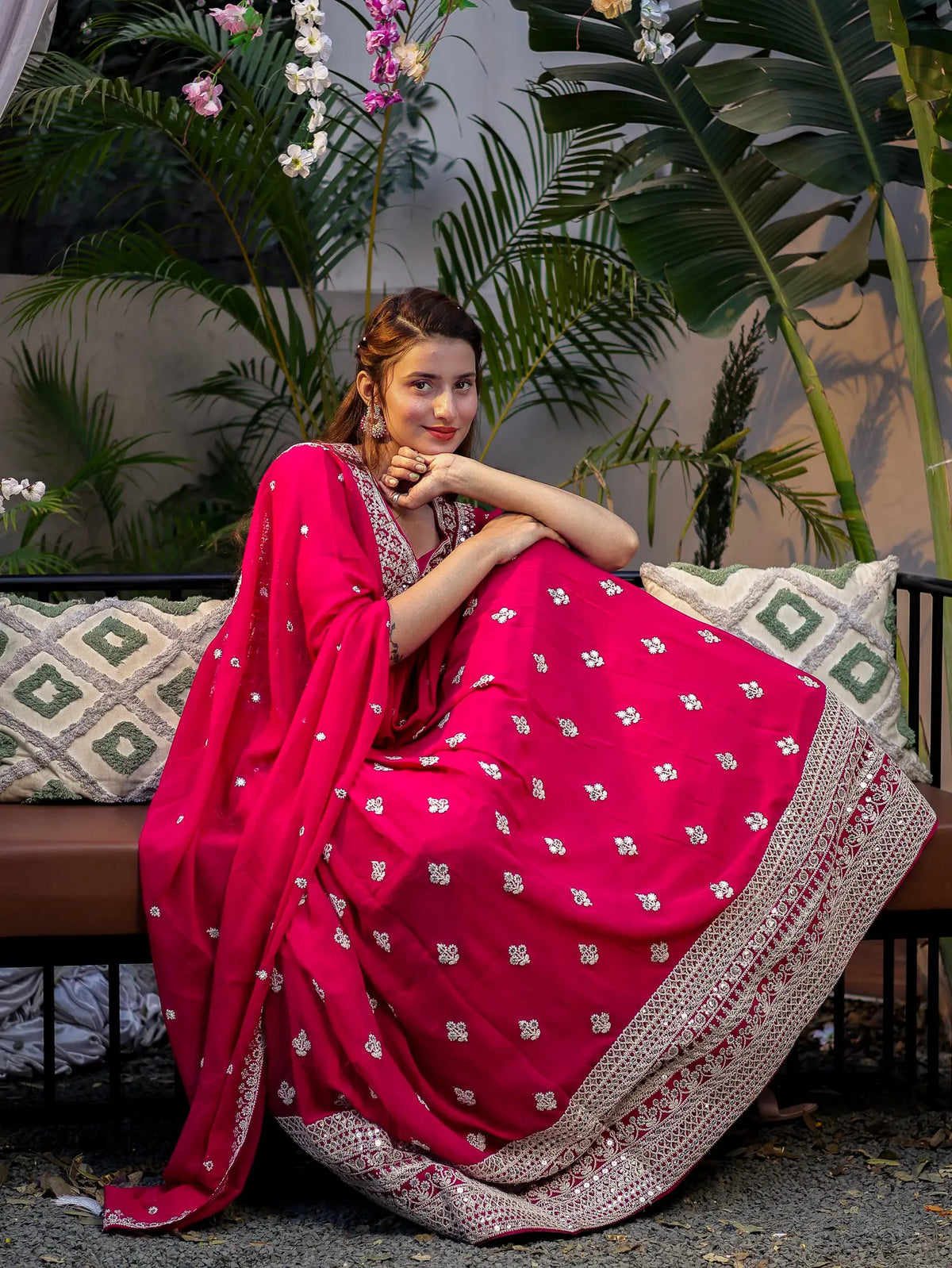 Magenta Pink Embroidered Lehenga Choli Set | Wedding Wear