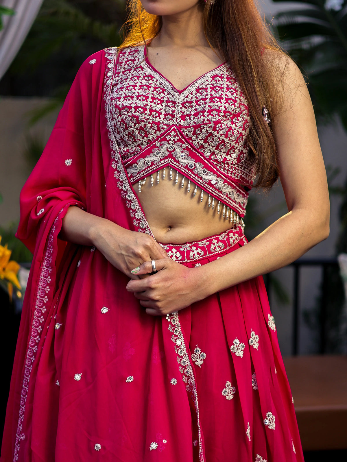 Magenta Pink Embroidered Lehenga Choli Set | Wedding Wear