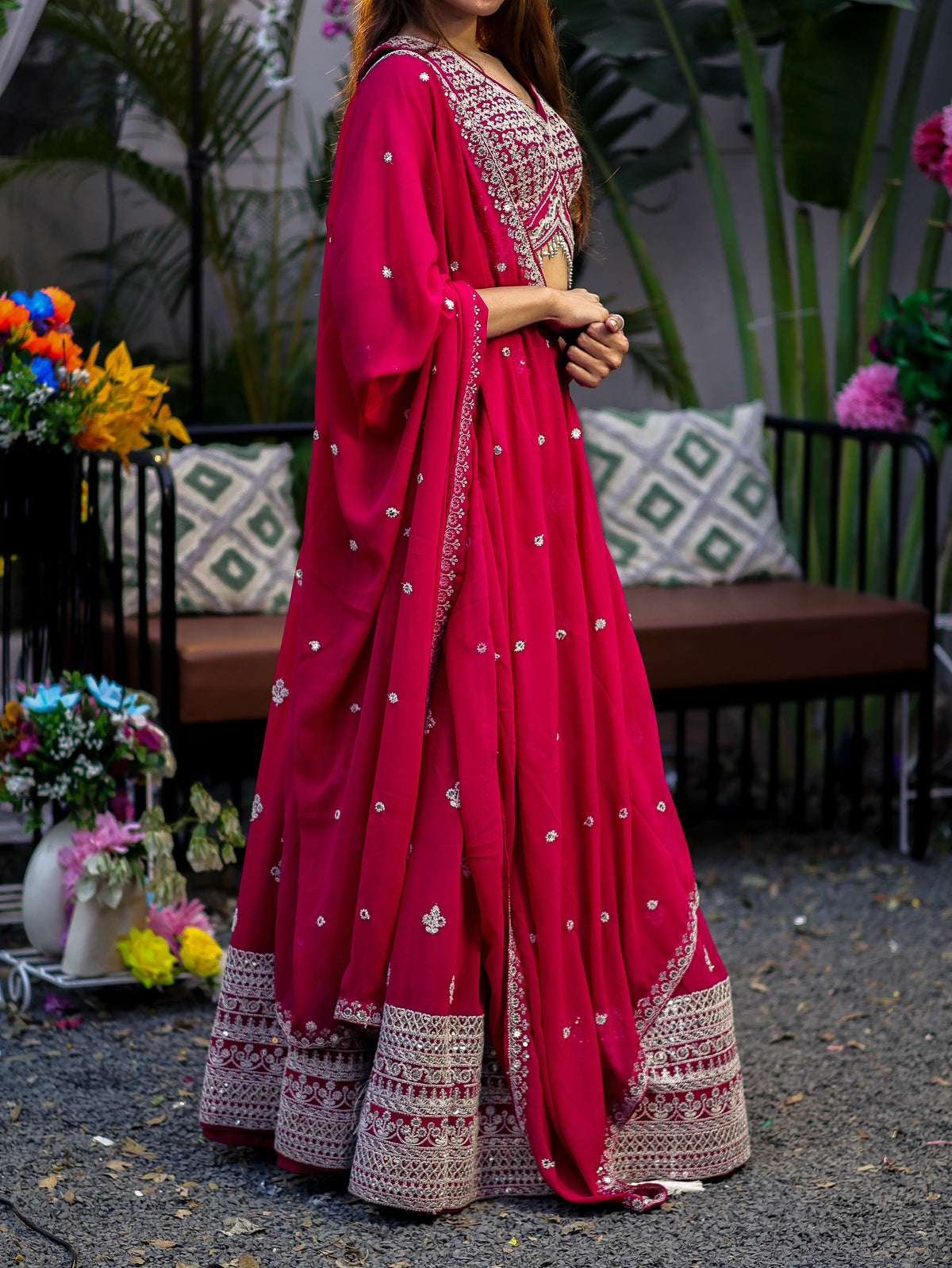 Magenta Pink Embroidered Lehenga Choli Set | Wedding Wear