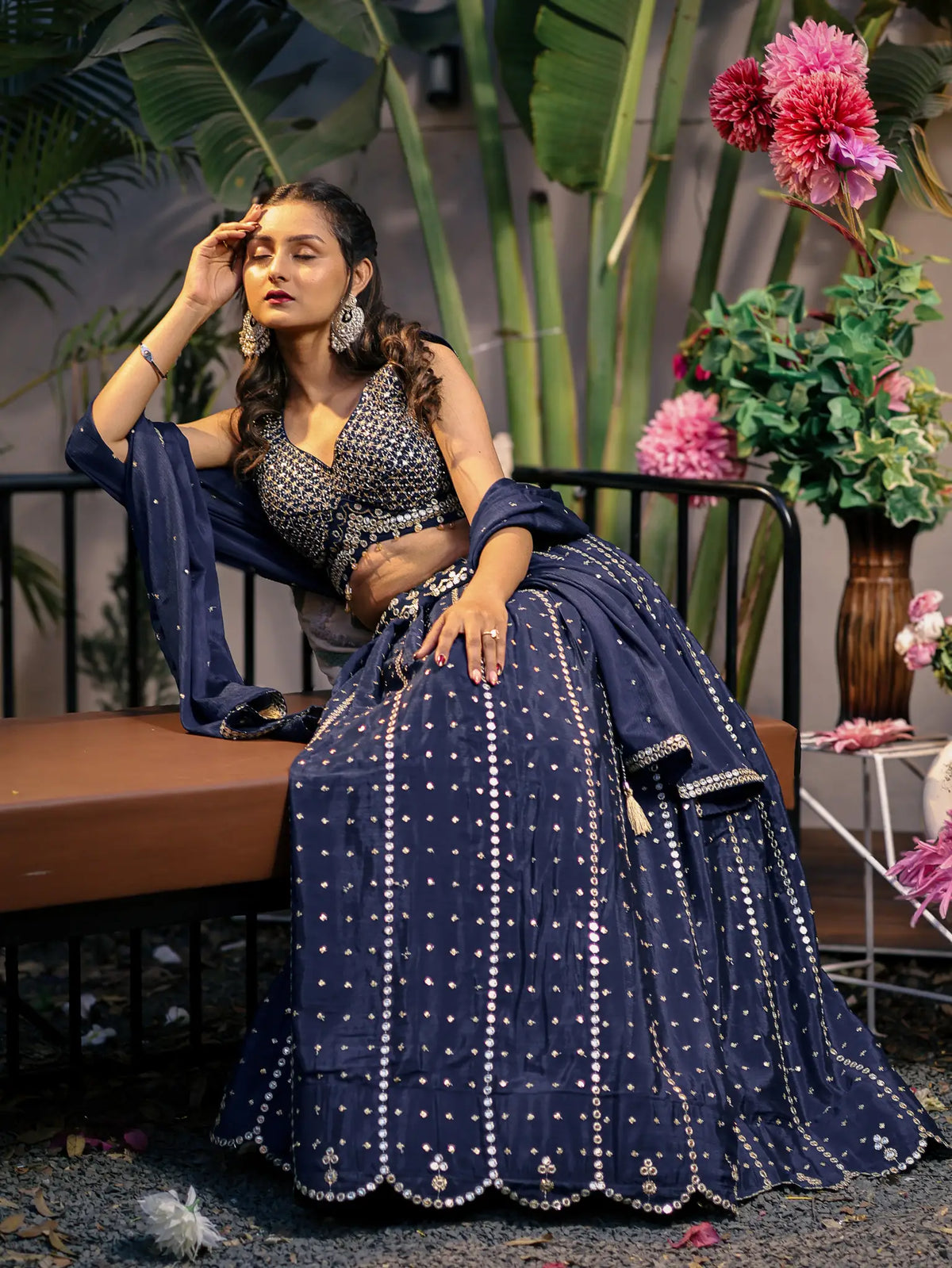 Navy Blue Sequin Embroidered Lehenga Choli Set