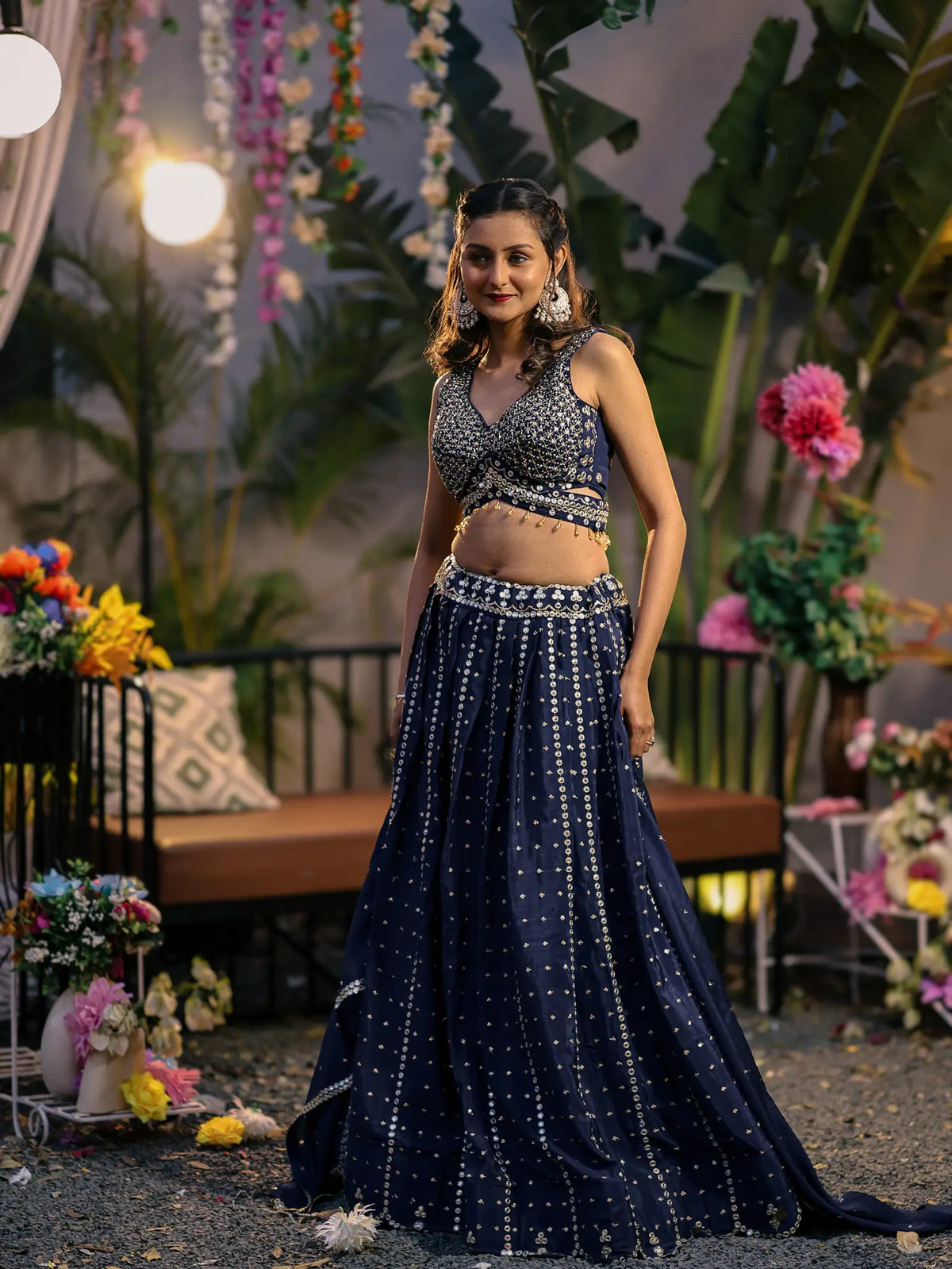 Navy Blue Sequin Embroidered Lehenga Choli Set