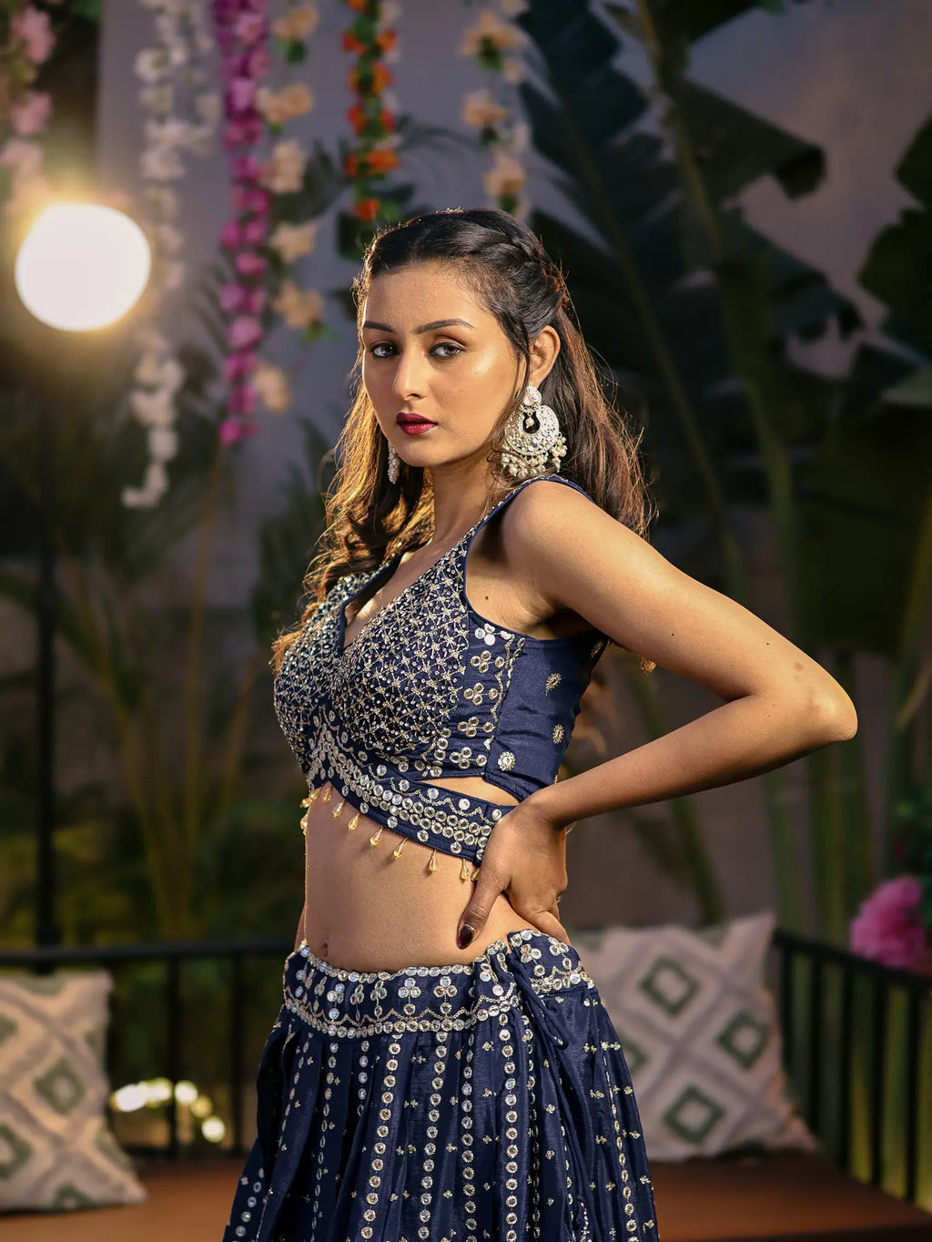 Navy Blue Sequin Embroidered Lehenga Choli Set