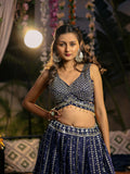 Navy Blue Sequin Embroidered Lehenga Choli Set