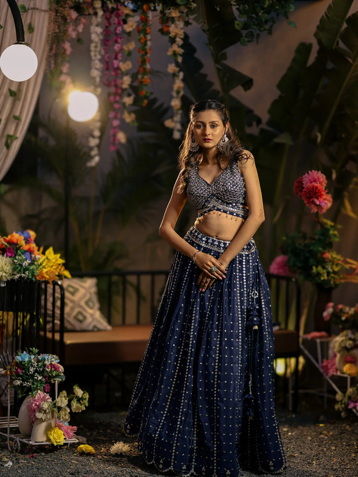 Navy Blue Sequin Embroidered Lehenga Choli Set