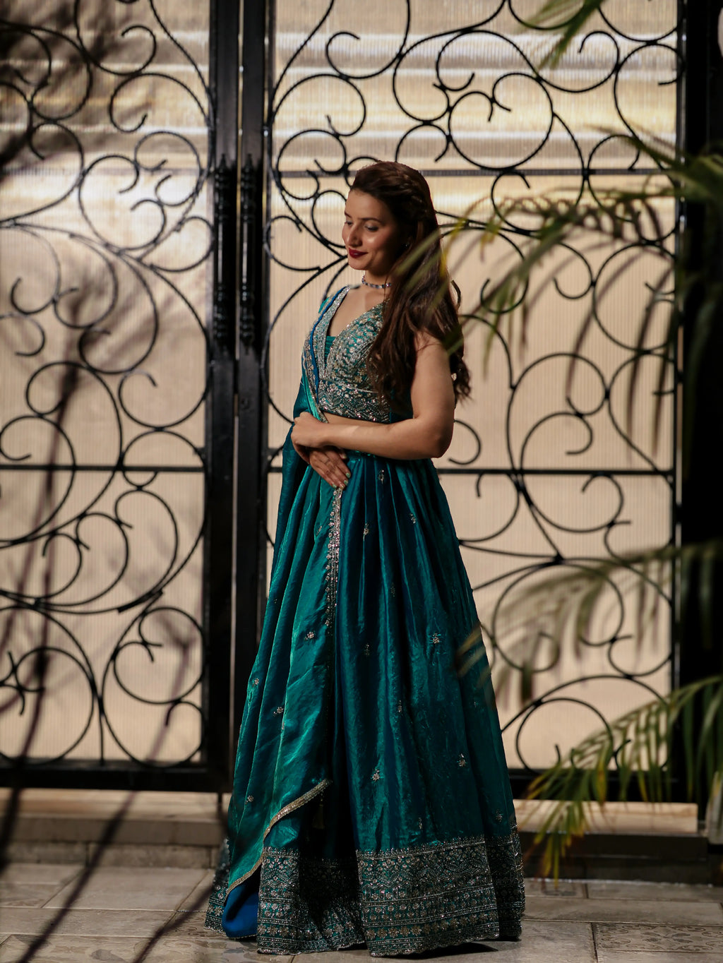 Teal Green Embroidered Lehenga Choli Set