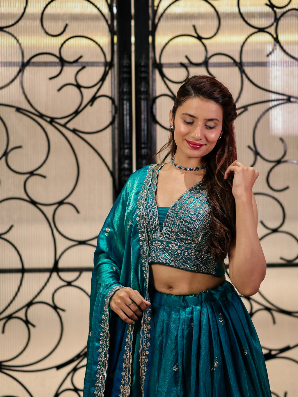 Teal Green Embroidered Lehenga Choli Set