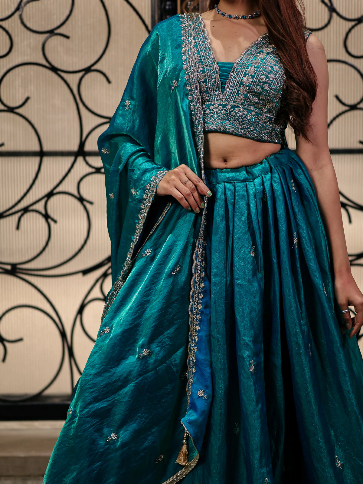 Teal Green Embroidered Lehenga Choli Set