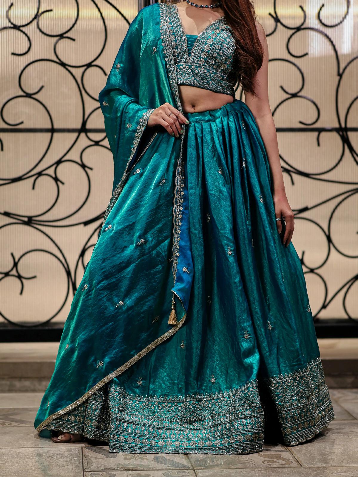 Teal Green Embroidered Lehenga Choli Set