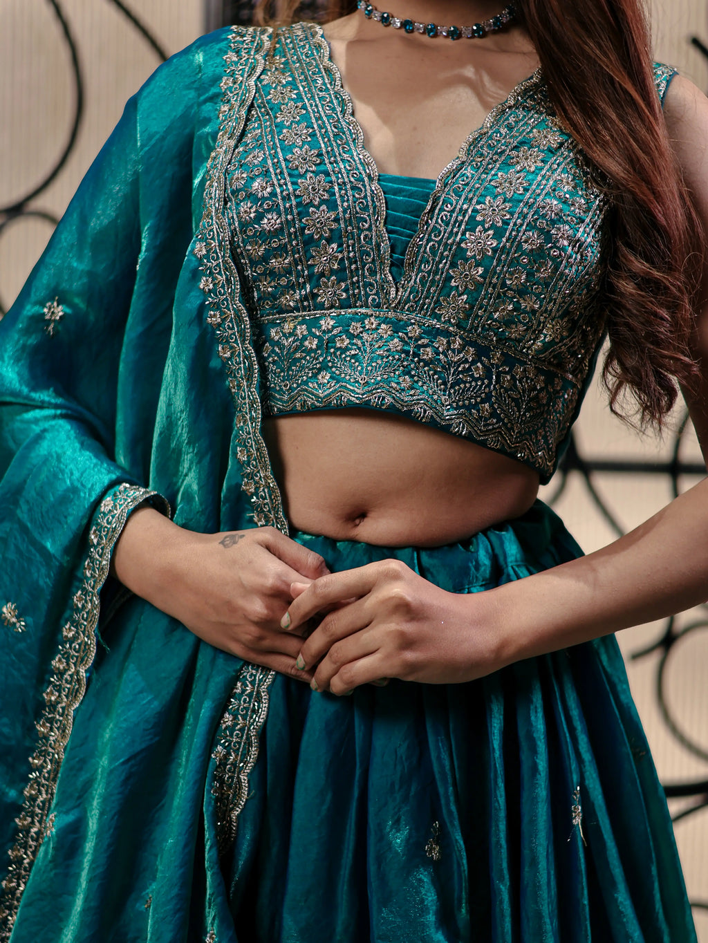 Teal Green Embroidered Lehenga Choli Set