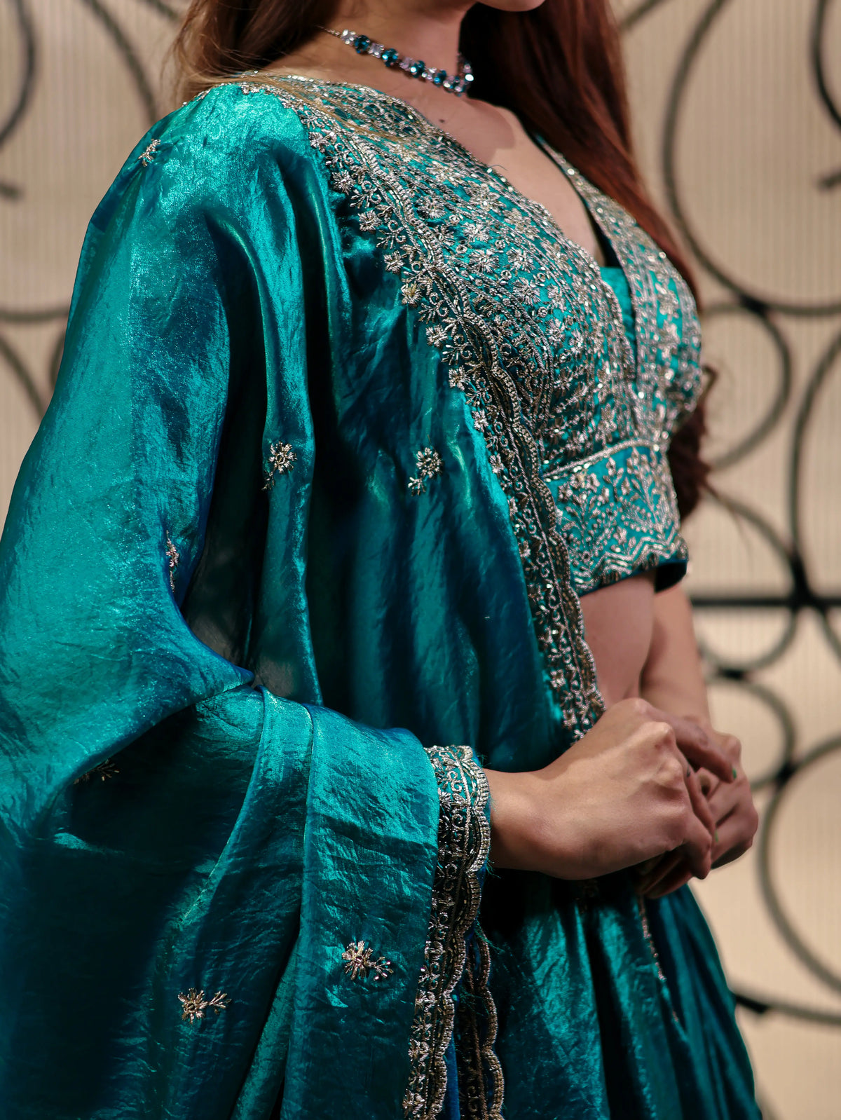 Teal Green Embroidered Lehenga Choli Set