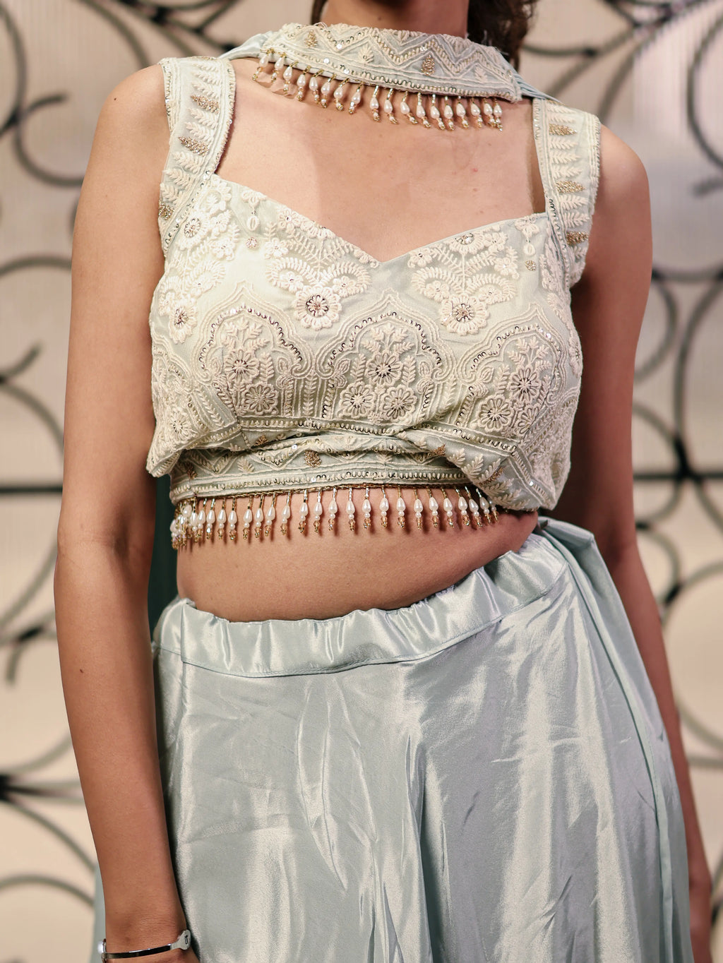Pastel Mint Green Embroidered Lehenga Choli Set