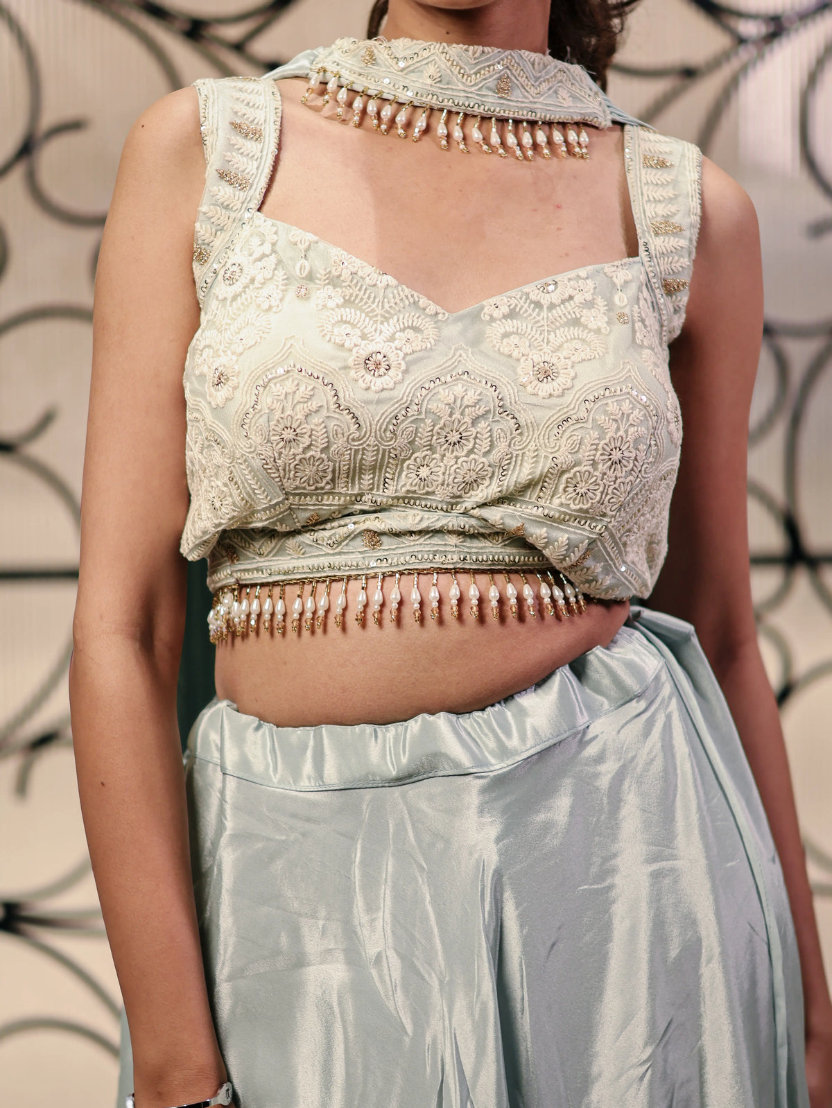 Pastel Mint Green Embroidered Lehenga Choli Set