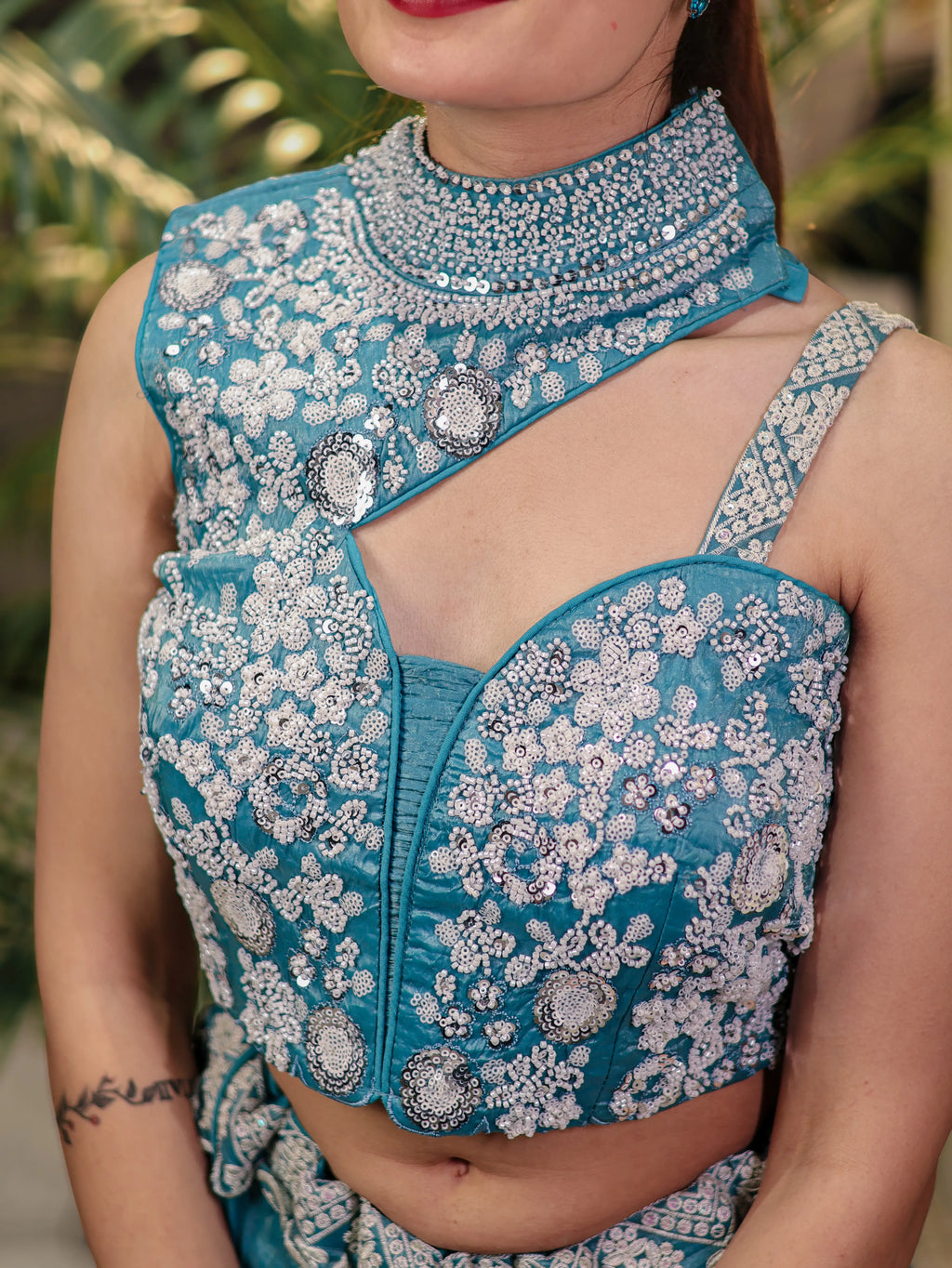 Teal Blue Embroidered Lehenga Choli Set