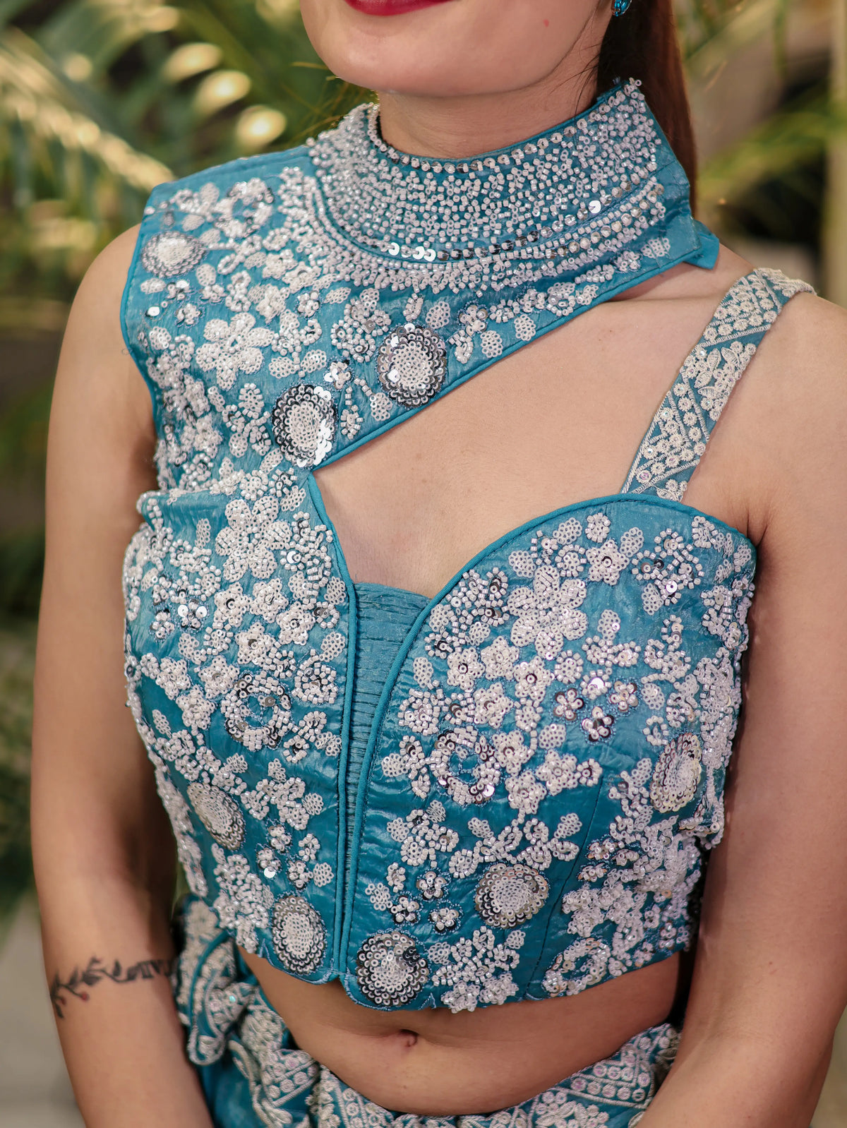 Teal Blue Embroidered Lehenga Choli Set