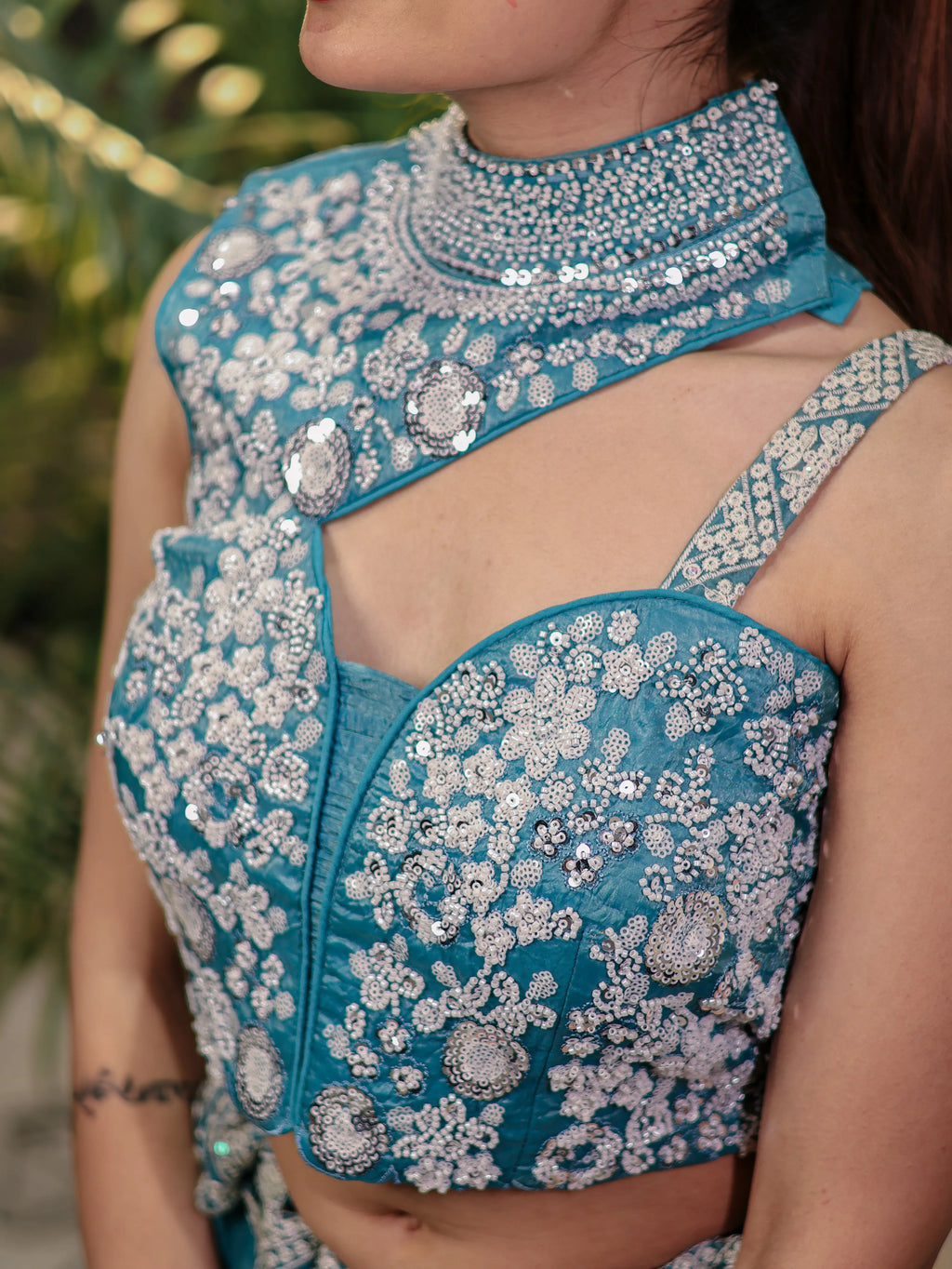 Teal Blue Embroidered Lehenga Choli Set