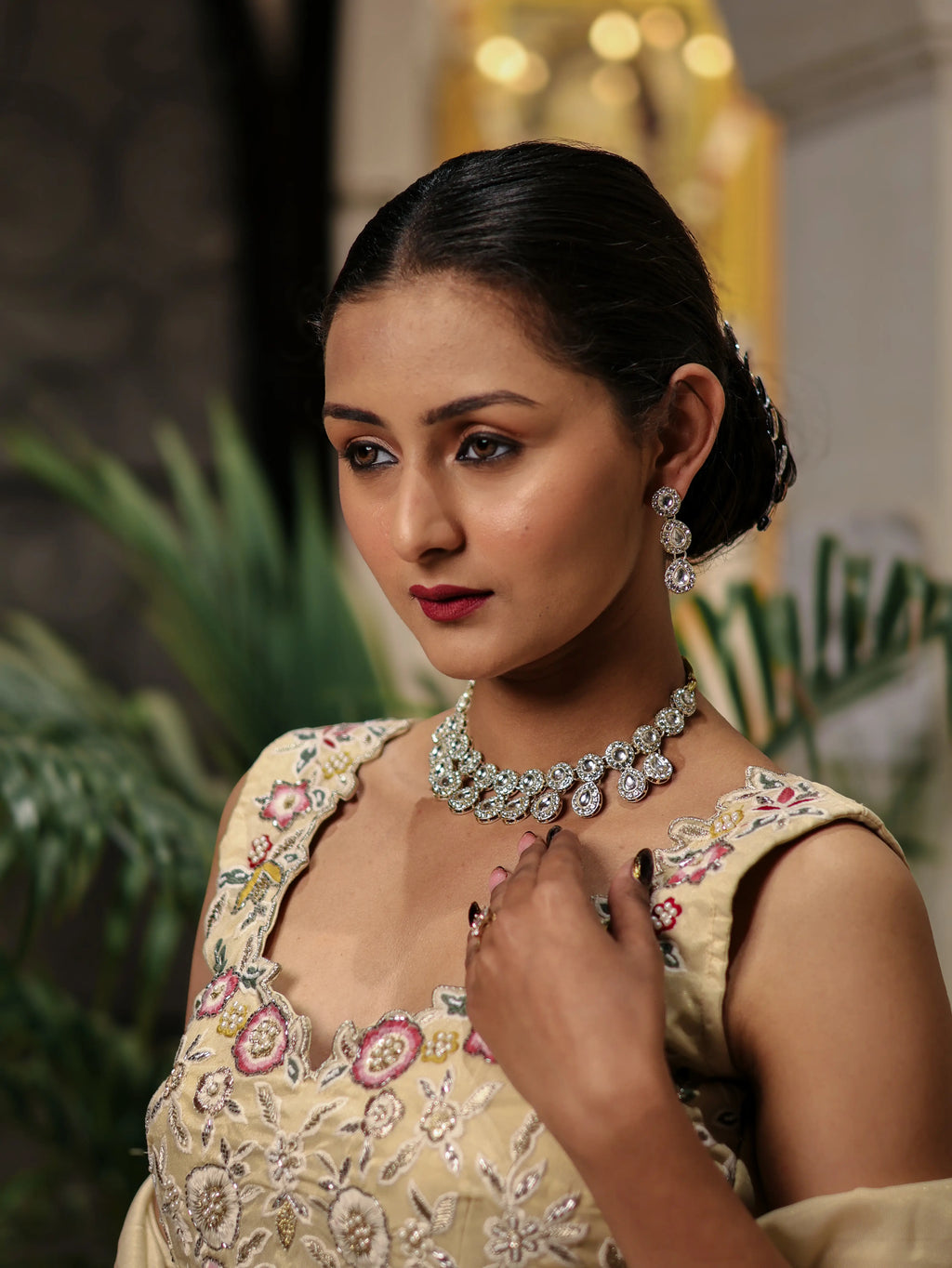 Beige Embroidered Lehenga Choli Set