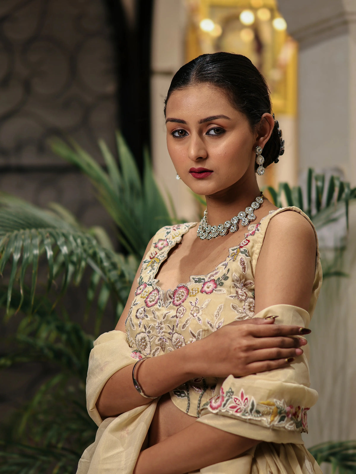 Beige Embroidered Lehenga Choli Set