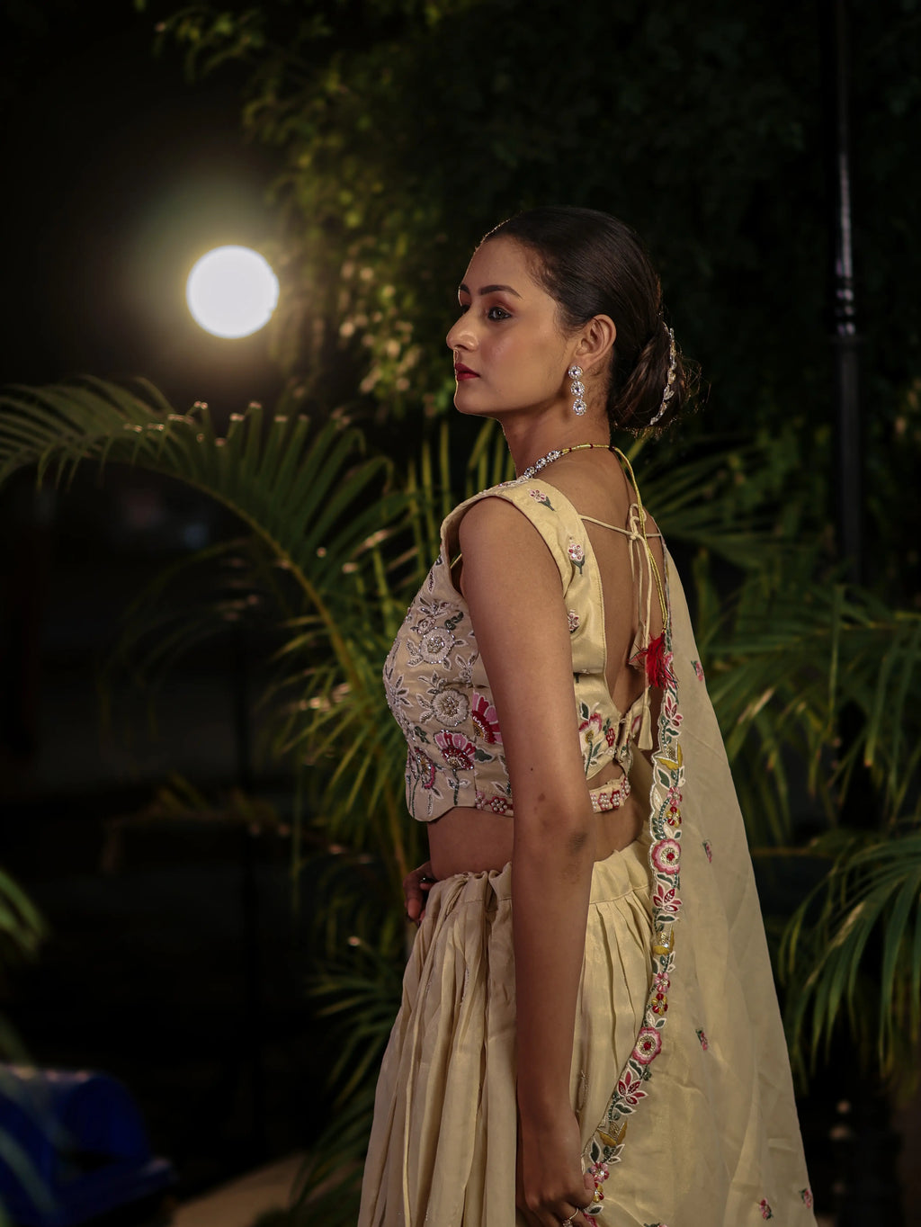 Beige Embroidered Lehenga Choli Set