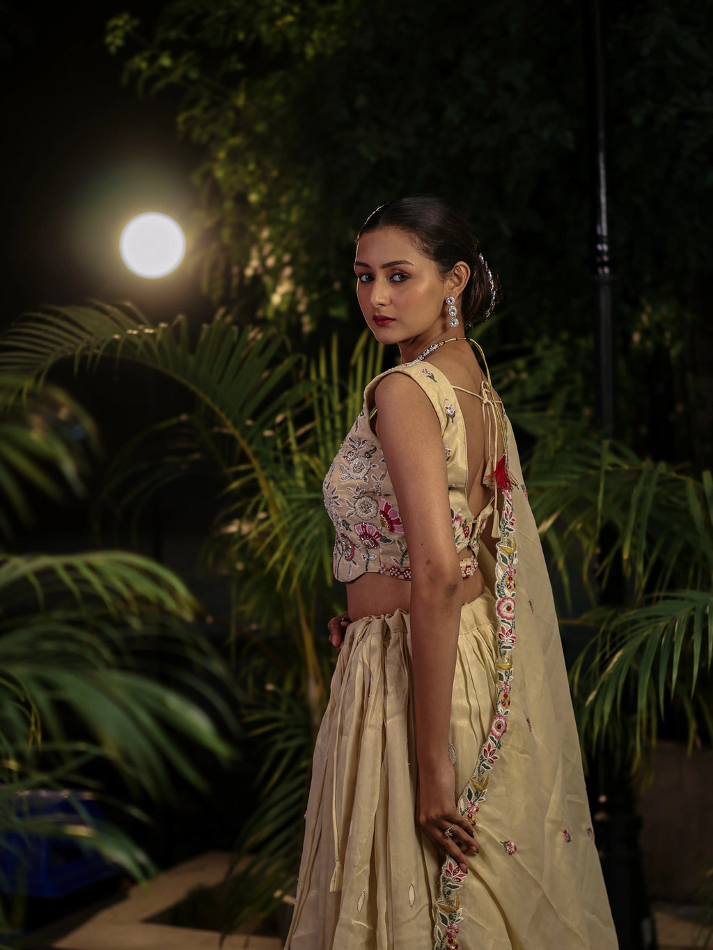Beige Embroidered Lehenga Choli Set
