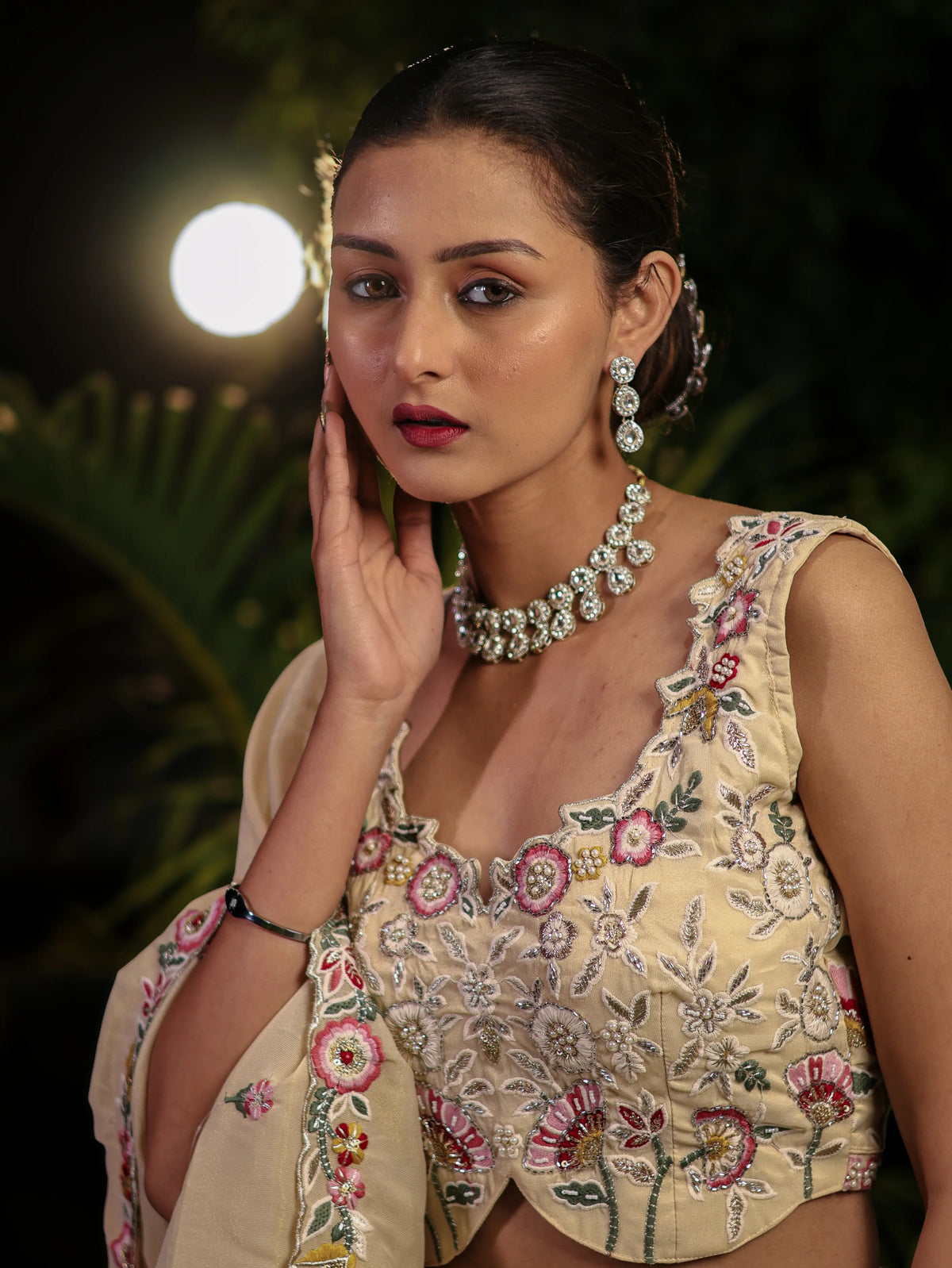 Beige Embroidered Lehenga Choli Set
