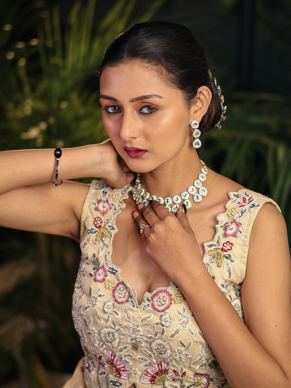 Beige Embroidered Lehenga Choli Set