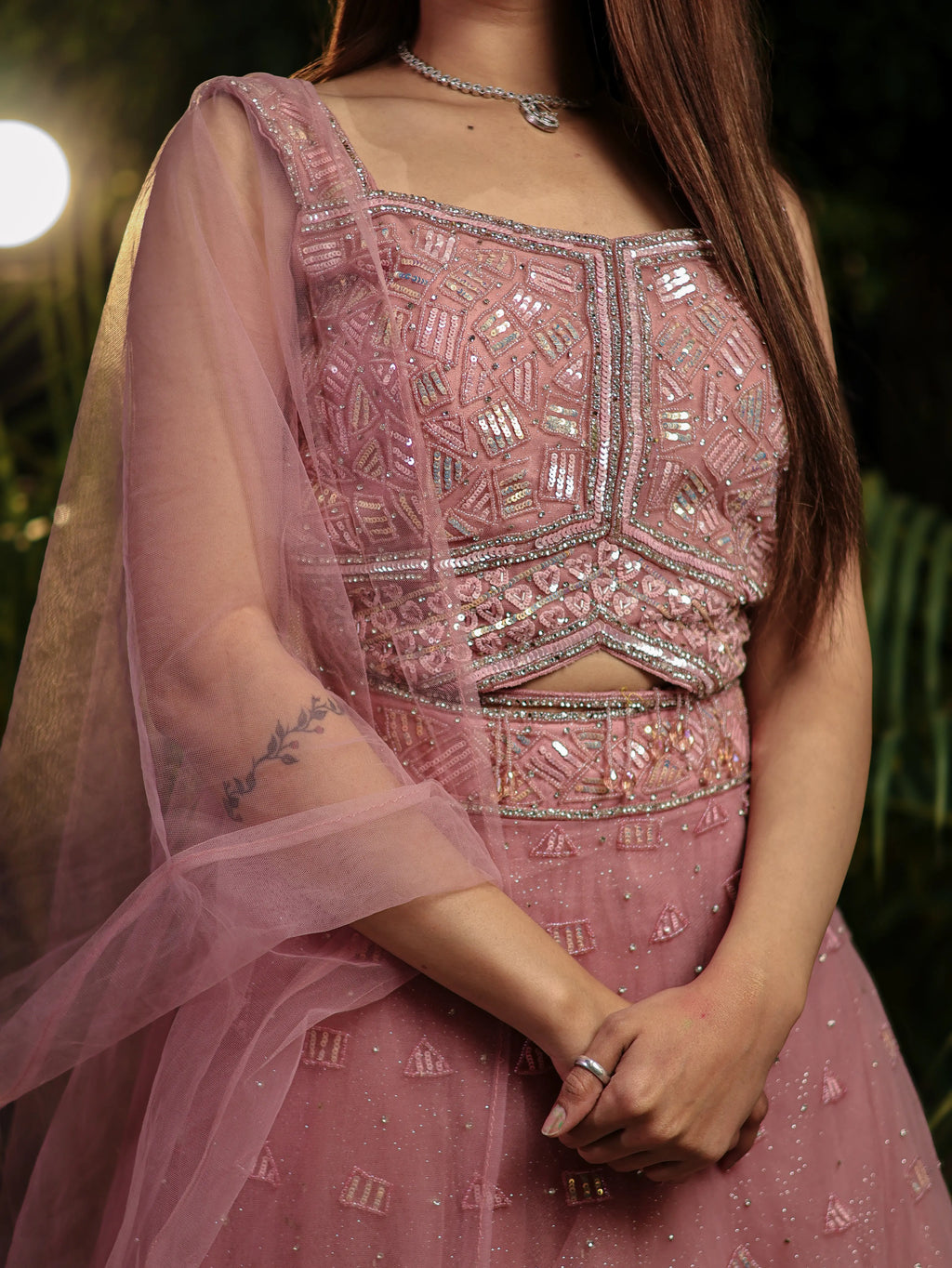 Muted Pink Embellished Lehenga Choli Set