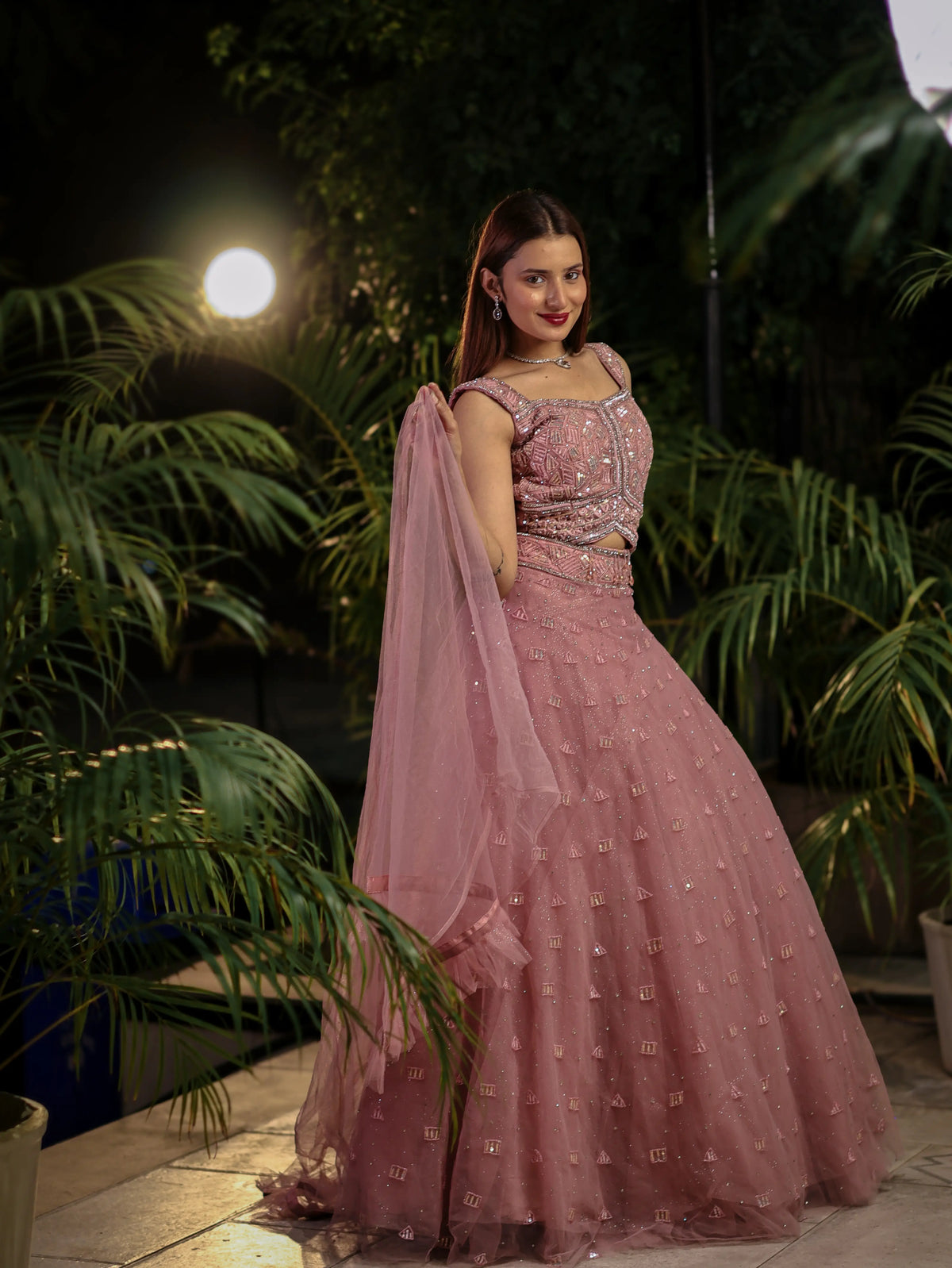 Muted Pink Embellished Lehenga Choli Set