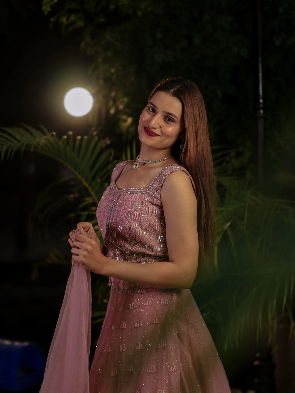 Muted Pink Embellished Lehenga Choli Set