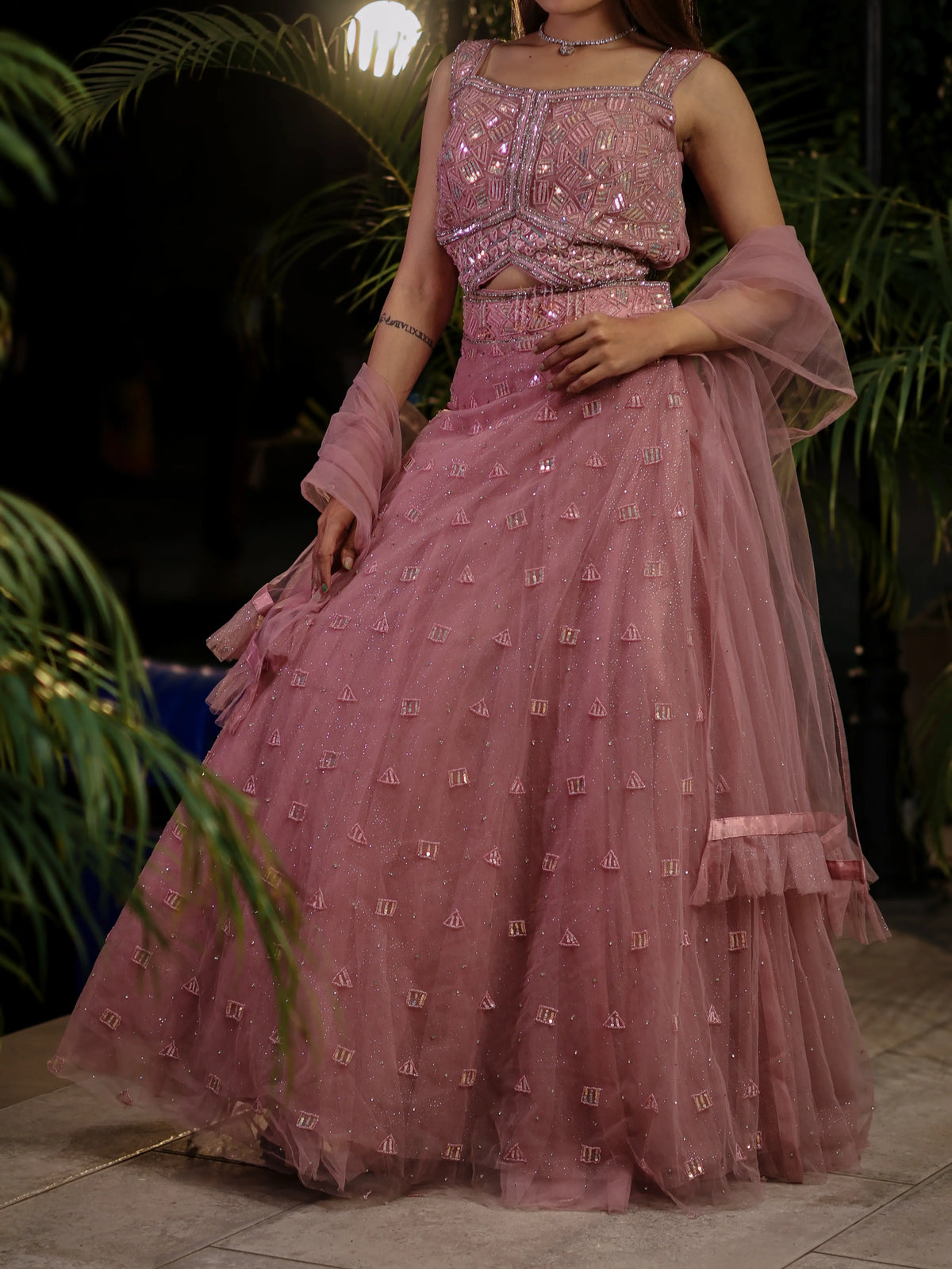 Muted Pink Embellished Lehenga Choli Set