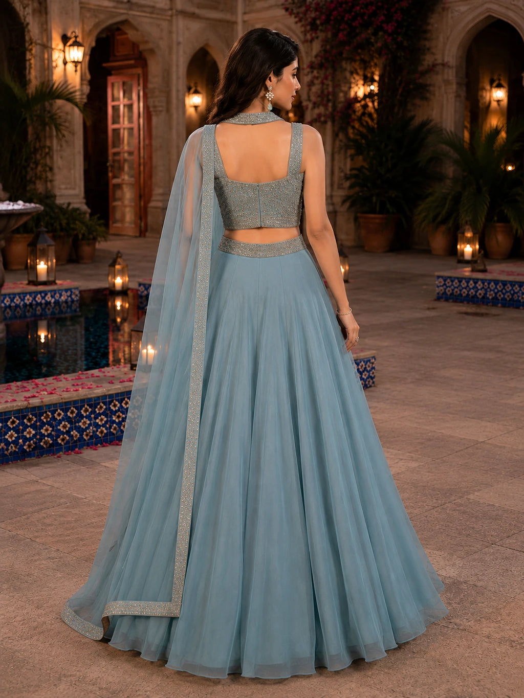 Ice Blue Sequin Embroidered Lehenga Set