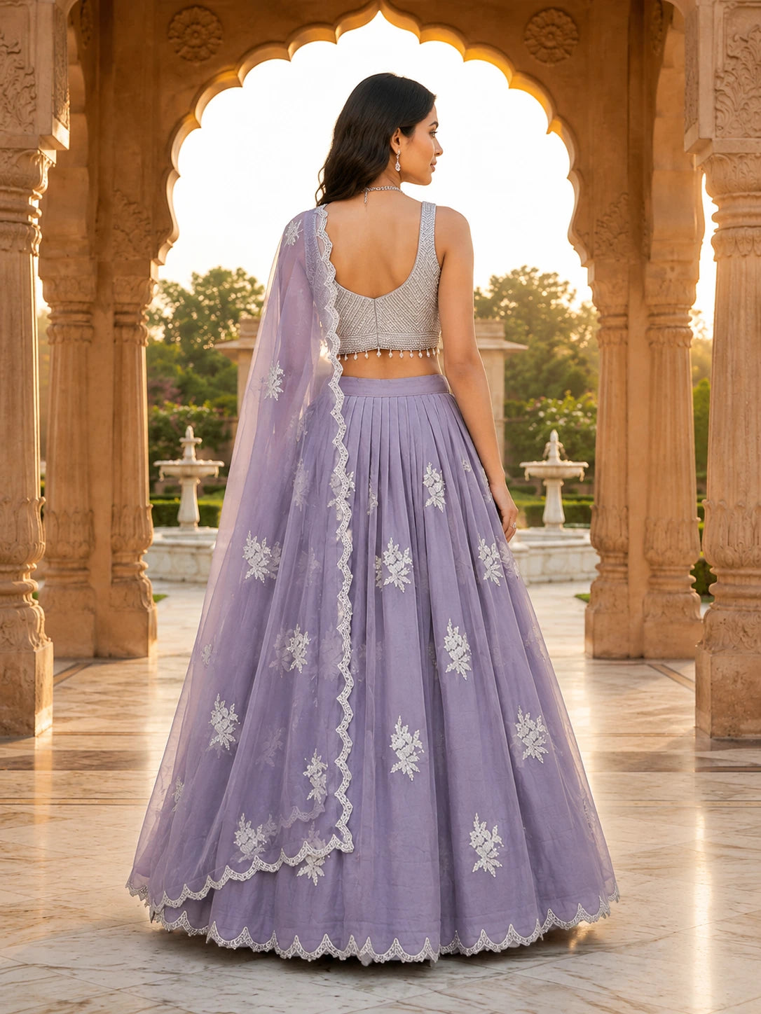 Lavender Floral Embroidered Lehenga Set