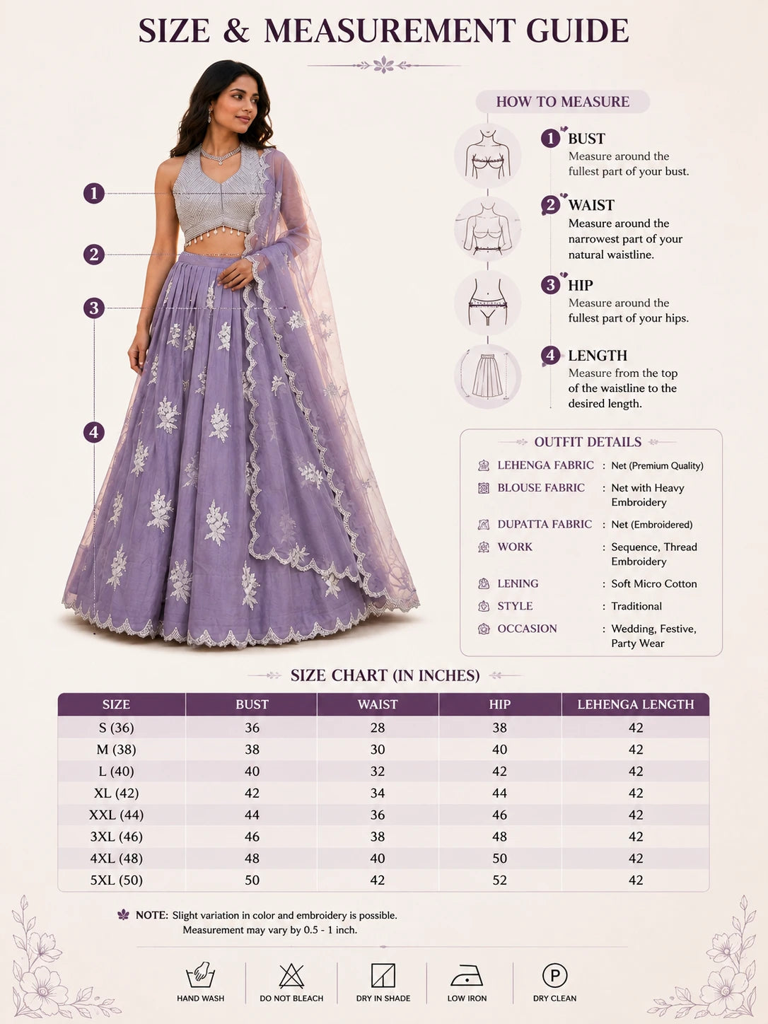 Lavender Floral Embroidered Lehenga Set